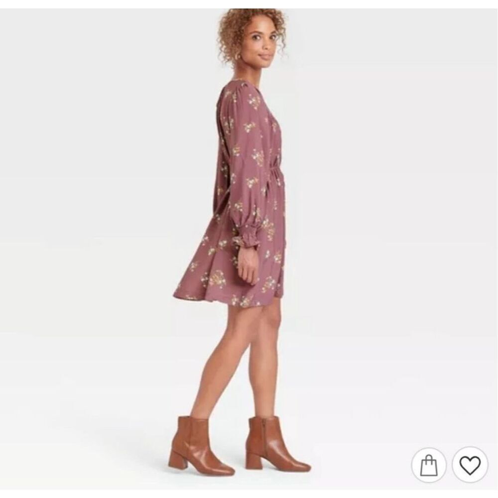 A New Day Purple Floral Smocked Long Sleeve Mini Dress NWT Small